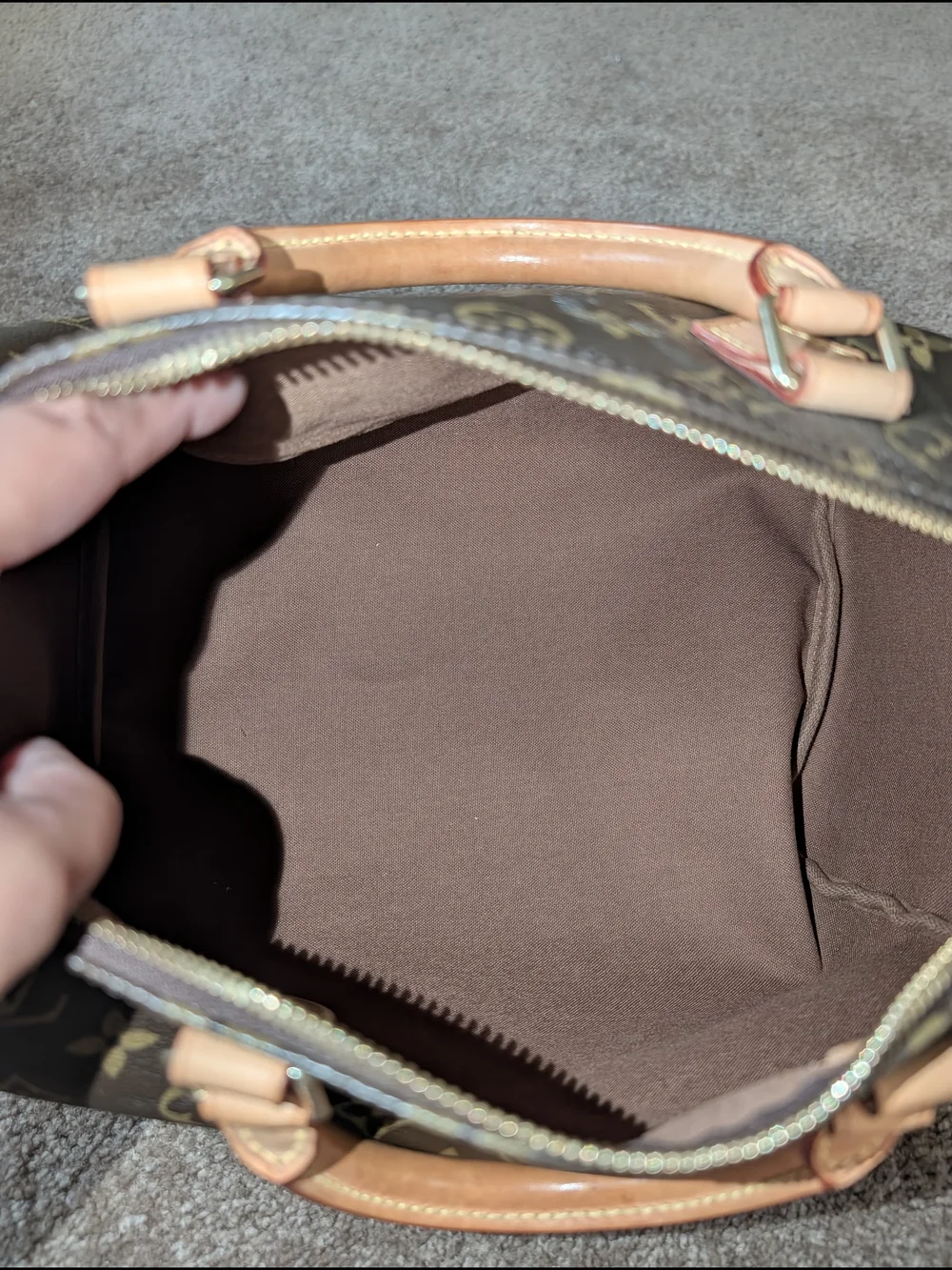 Louis Vuitton Monogram Canvas Speedy Handbag in Brown with Natural Leather Trim